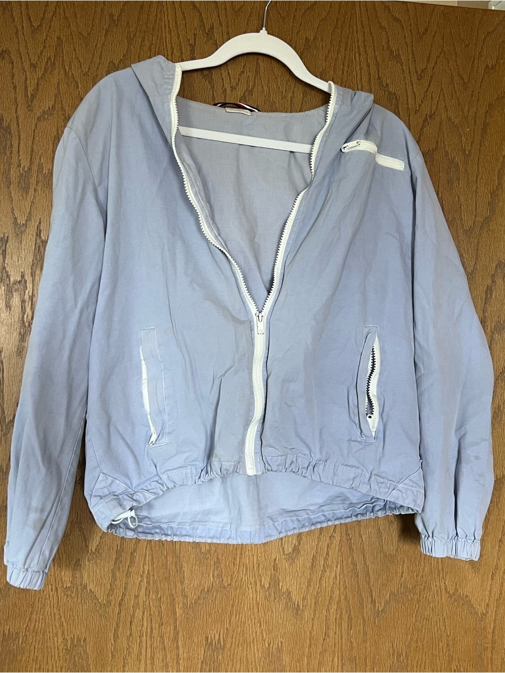 Light Blue Zip-Front Hooded Jacket